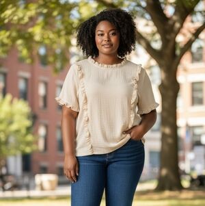 3X Hayden Los Angeles Elegant Cream Ruffle Top